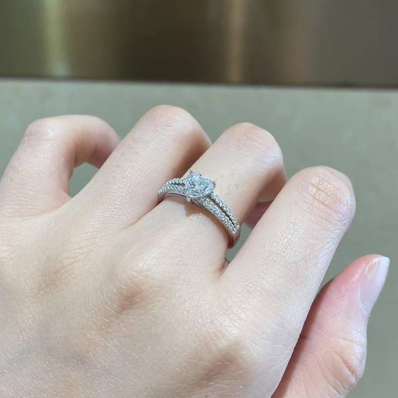 心形Women's RingS925银镀白金定制选款主石Moissanite0.8ct/副石高碳钻